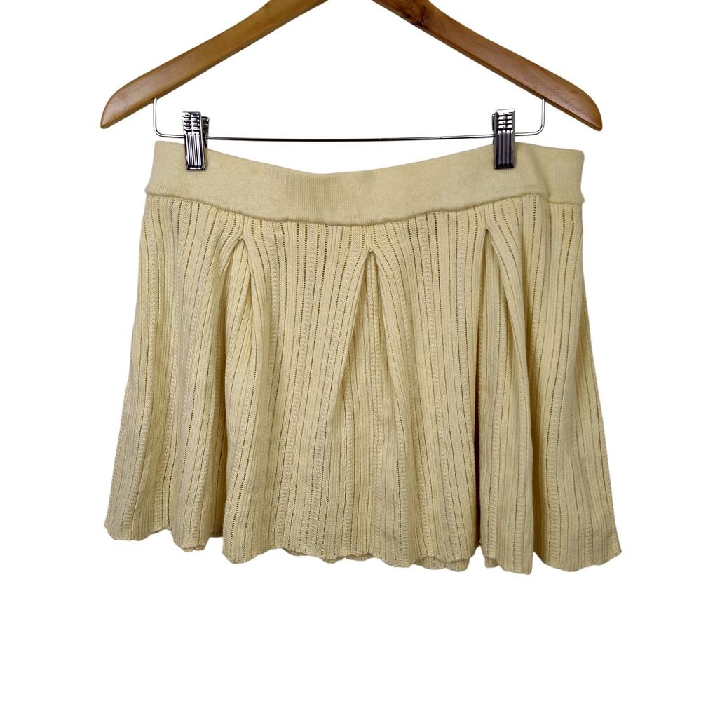 Hippie Rose Skirt Juniors XL Yellow Rib Knit Pleated Skater Mini Stretch Casual